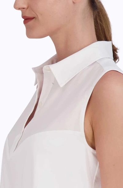 Foxcroft Mixed Media Sleeveless Button-up Shirt In White