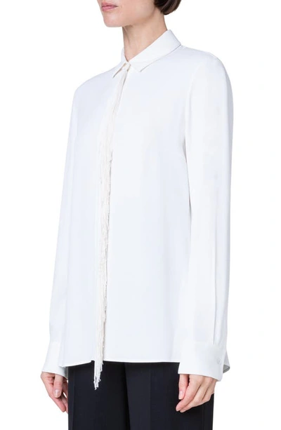 Shop Akris Punto Fringe Detail Long Sleeve Blouse In Cream