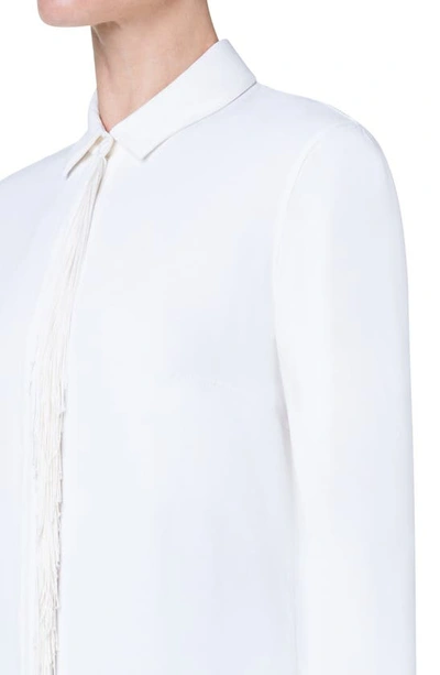 Shop Akris Punto Fringe Detail Long Sleeve Blouse In Cream