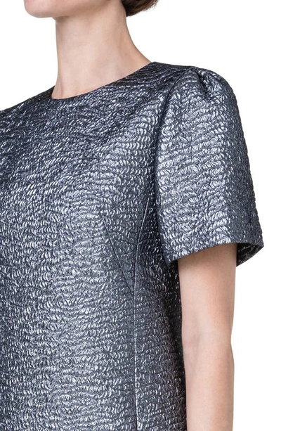 Shop Akris Punto Metallic Jacquard Shift Dress In Slate
