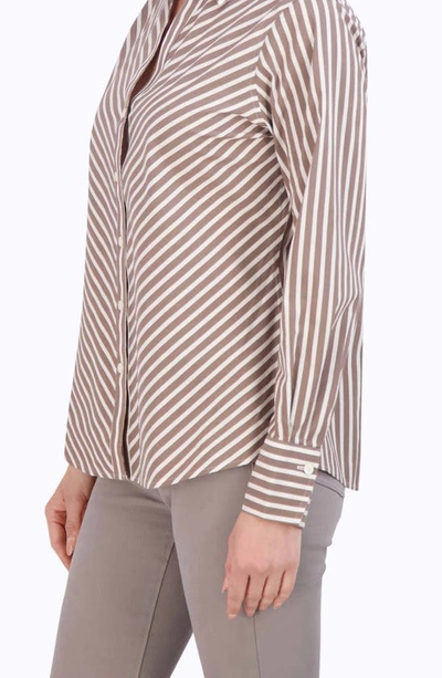 Shop Foxcroft Mary Stripe Stretch Button-up Shirt In Brown