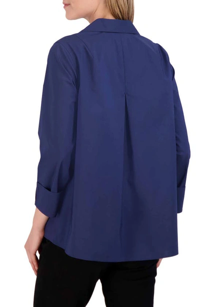 Foxcroft Agnes Split Cuff Popover Blouse In Navy
