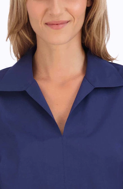 Foxcroft Agnes Split Cuff Popover Blouse In Navy