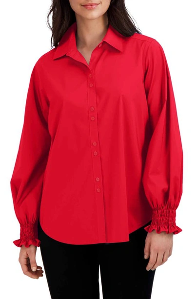 Foxcroft Agnes Split Cuff Popover Blouse In Simply Red