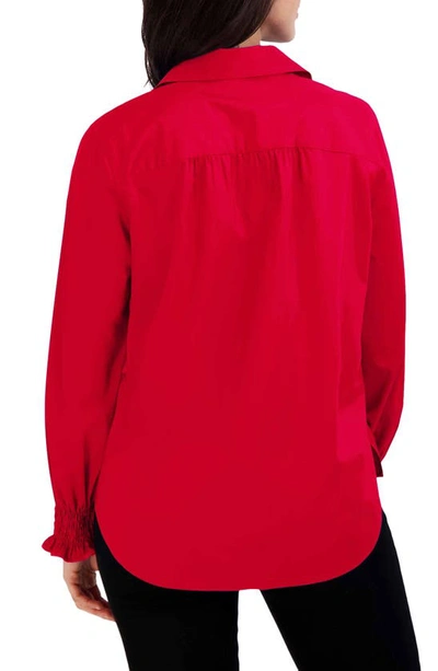 Foxcroft Agnes Split Cuff Popover Blouse In Simply Red
