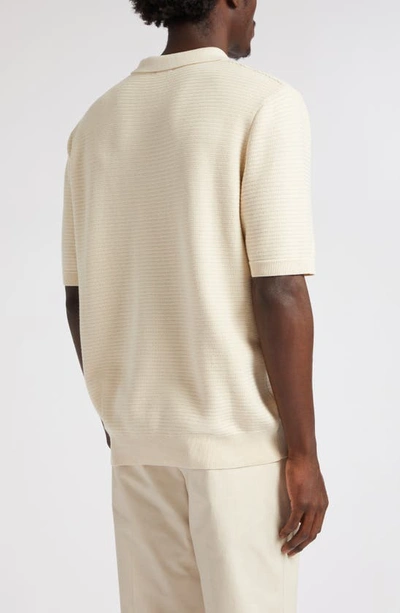 Shop Sunspel Textured Johnny Collar Polo Sweater In Ecru
