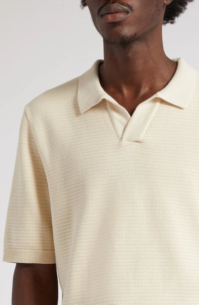 Shop Sunspel Textured Johnny Collar Polo Sweater In Ecru