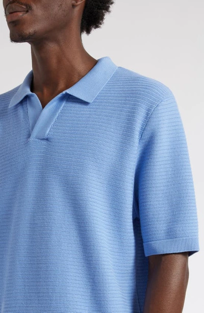 Shop Sunspel Textured Johnny Collar Polo Sweater In Cool Blue