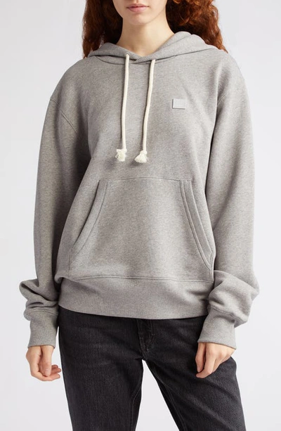 Shop Acne Studios Fairah Face Patch Oversize Cotton Hoodie In Light Grey Melange