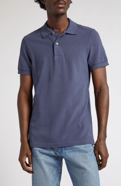 Shop Tom Ford Short Sleeve Cotton Piqué Polo In Navy