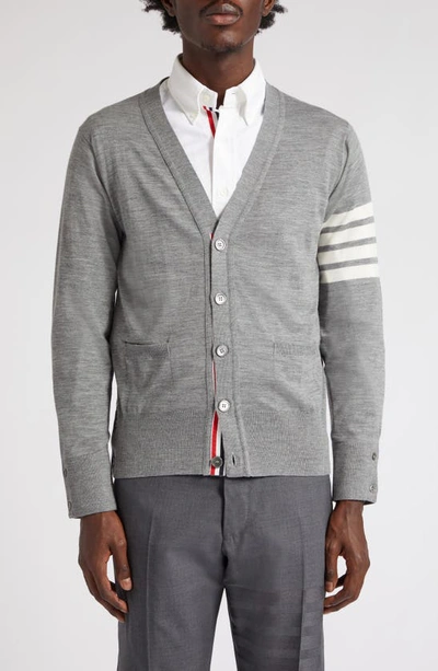 Shop Thom Browne 4-bar Merino Wool Cardigan In Pale Grey