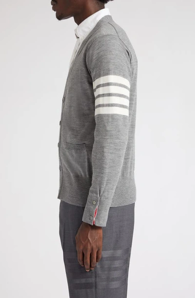 Thom Browne Grey Cashmere Striped Armband Cardigan In Pale Grey