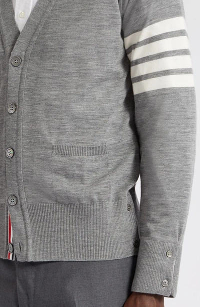 Thom Browne Grey Cashmere Striped Armband Cardigan In Pale Grey
