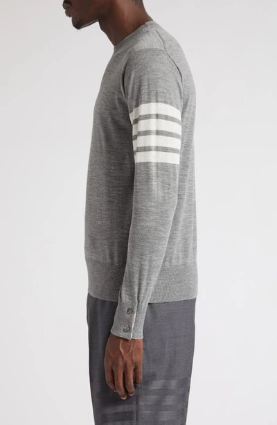 Thom Browne L Crewneck Sweater With 4 Bar Inlay In Pale Grey