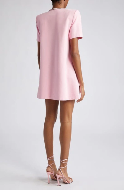 Shop Area Crystal Bow V-neck Ponte Knit T-shirt Minidress In Pale Pink