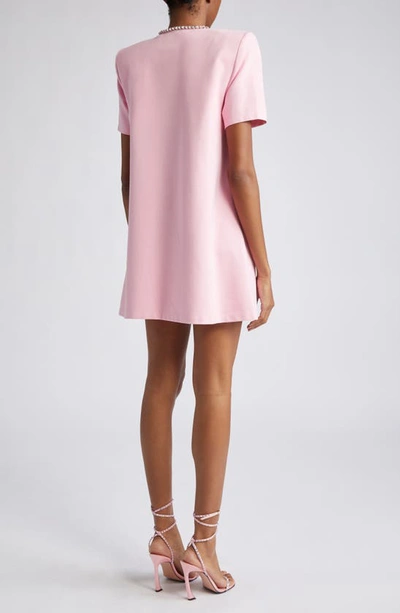 Area Crystal Bow V Neck T-shirt Dress In Pale Pink