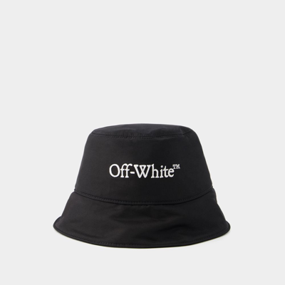 Off-white Wide Brim Polyester Bucket Hat In Black