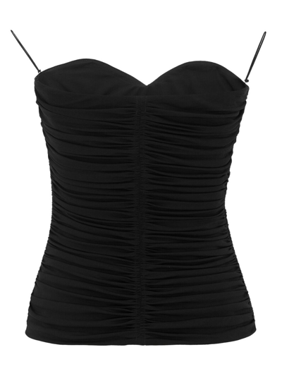 Shop Saint Laurent Ruched Strapless Top In Black