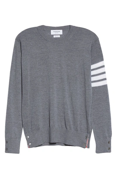 Thom Browne L Crewneck Sweater With 4 Bar Inlay In Med Grey