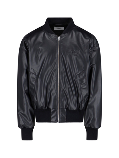 Shop Mm6 Maison Margiela Leather Effect Bomber Jacket In Black  
