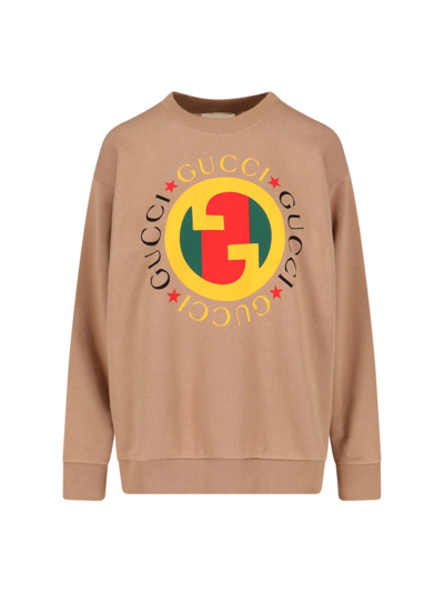 Shop Gucci Logo Crewneck Sweatshirt In Brown