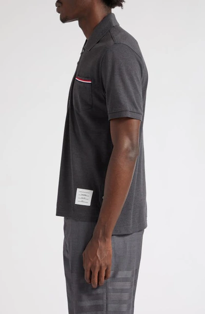 Thom Browne Collar Polo Shirt With Patch Pocket In Dark Grey