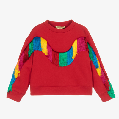 Shop Stella Mccartney Kids Girls Red Fringed Organic Cotton Sweatshirt