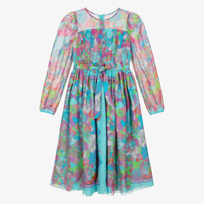 Shop Versace Girls Blue Silk Floral Summer Dress