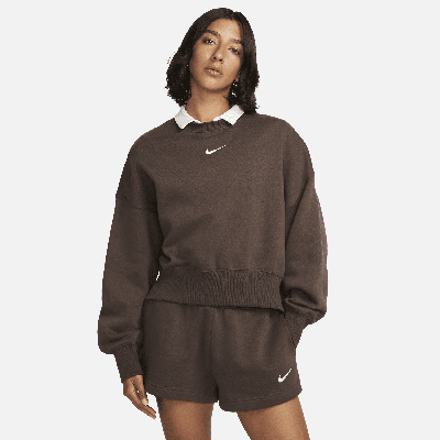 Shop Nike Women's  Sportswear Phoenix Fleece Over-oversized Crew-neck Sweatshirt In Brown