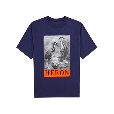Shop Heron Preston Heron Printed Cotton T-shirt In Navy