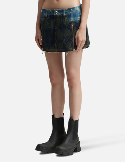 Andersson Bell Kiki Broken Argyle Denim Skirt In Blue