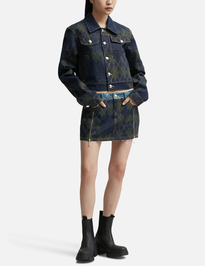 Andersson Bell Kiki Broken Argyle Denim Skirt In Blue