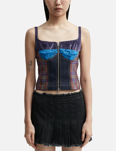 Shop Andersson Bell Kira Lace Check Zip-up Top In Purple
