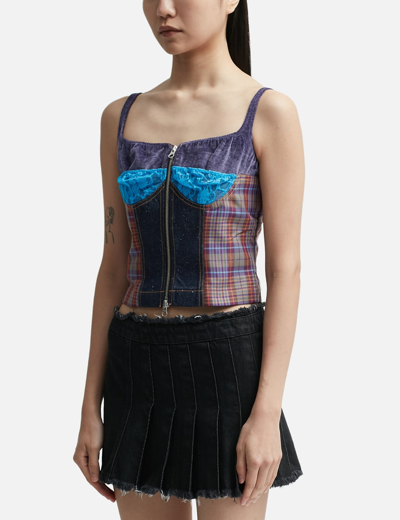 Shop Andersson Bell Kira Lace Check Zip-up Top In Purple