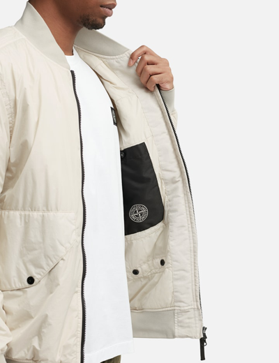 Shop Stone Island Crinkle Reps Nylon Bomber Jacket In White