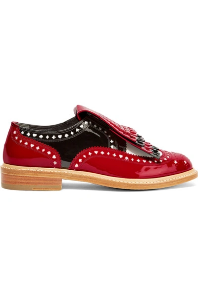 Robert Clergerie X Disney 'royal' Card Suit Lasercut Patent Leather Brogues In Red/other