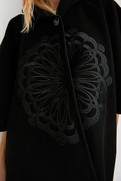 Shop Desigual Embroidered Poncho With Hood In Black