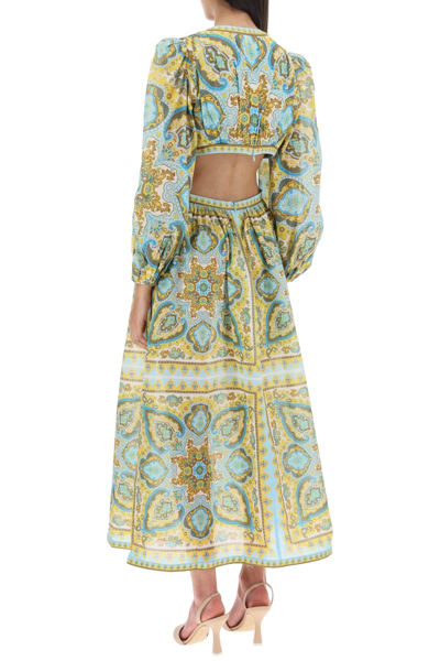 Shop Zimmermann 'halcyon' Midi Dress In Paisley Cotton In Yellow,light Blue