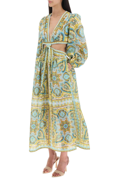 Shop Zimmermann 'halcyon' Midi Dress In Paisley Cotton In Yellow,light Blue