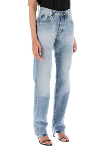 Shop Saint Laurent 'cassandre' Straight Cut Jeans In Light Blue