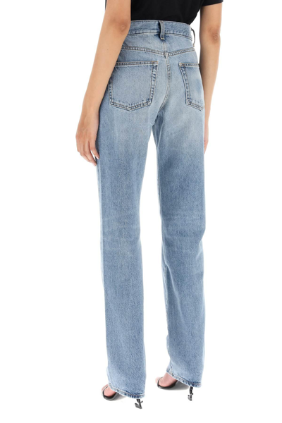 Shop Saint Laurent 'cassandre' Straight Cut Jeans In Light Blue