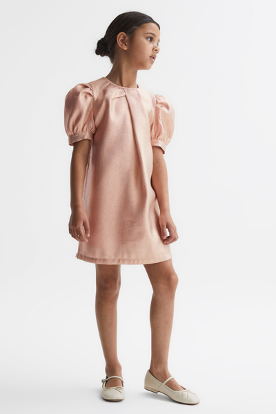 Shop Reiss Lexi - Pink Senior Metallic Puff Sleeve Dress, Uk 11-12 Yrs