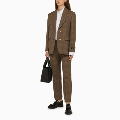 Shop Prada Beige Wool Check Trousers Women In Brown
