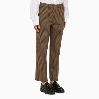 Shop Prada Beige Wool Check Trousers Women In Brown