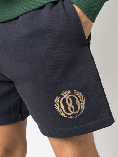 Shop Bally Logo-print Organic-cotton Track Shorts In Blau