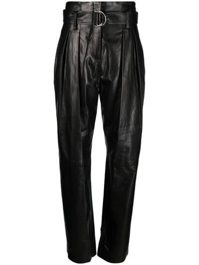 Shop Iro Adica Straight-leg Leather Trousers In Schwarz