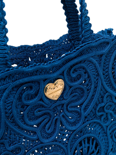 Dolce & Gabbana Medium Beatrice Cordonetto-lace Tote Bag In Blau