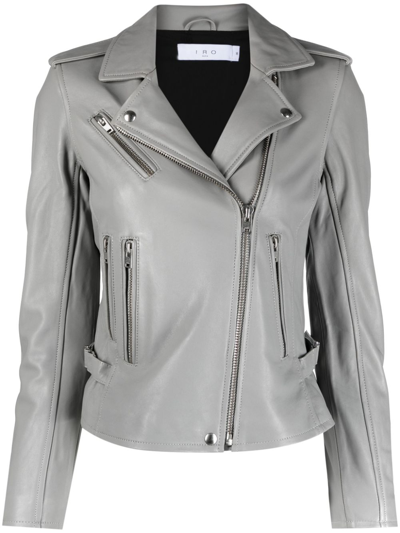 Shop Iro Newhan Leather Biker Jacket In Grau