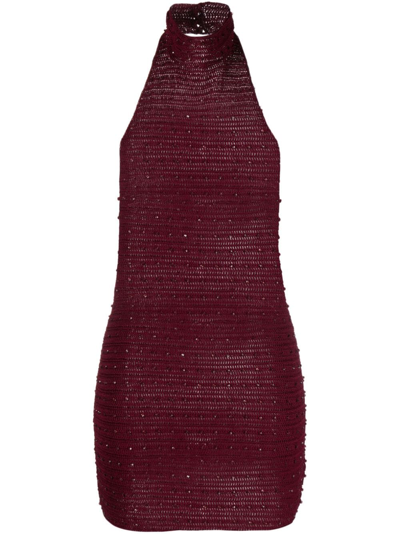 Shop Aya Muse Pora Crystal-embellished Halterneck Minidress In Rot