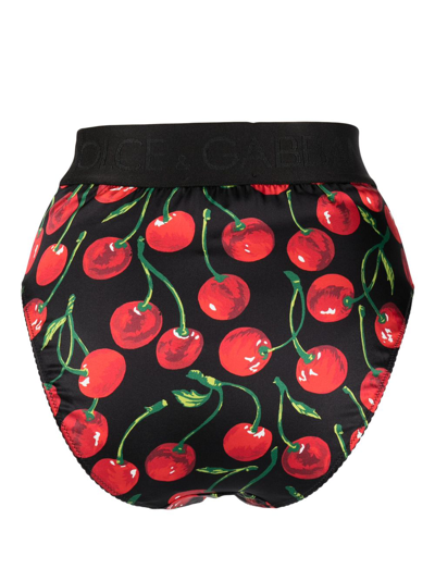 Shop Dolce & Gabbana Cherry-print High-waist Briefs In Black